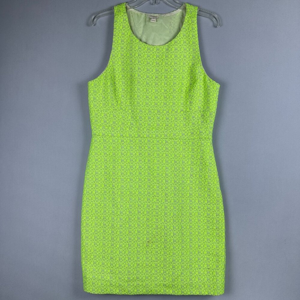 J.Crew Razerback Tweed Sheath Dress Womens Size 12 Sleeveless Printed Lime Green